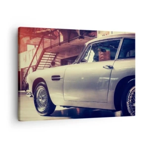Bild auf Leinwand - Leinwandbild - Ein Oldtimer in einer stilvollen Garage mit industriellem Interieur - 70x50cm - Die Klassiker werden nicht alt - Moderne Wanddekoration für Wohnzimmer und Schlafzimmer ARTTOR