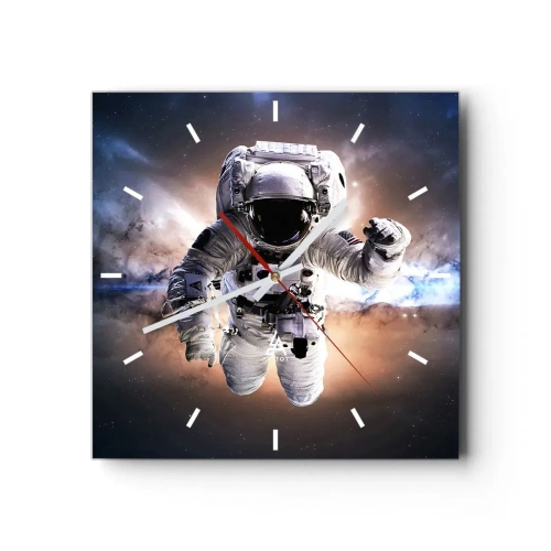 Wanduhr - Glasuhr - Astronaut im Weltraum - 30x30cm - Grüße aus dem Weltall - Moderne Wanddekoration für Wohnzimmer und Schlafzimmer ARTTOR