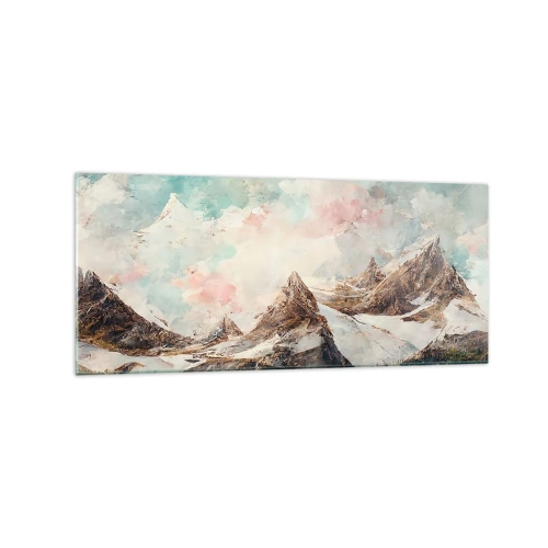 Glasbild - Bild auf glas - Malerische Berge mit pastellfarbenem Himmel - 120x50cm - Felsklingen - Moderne Wanddekoration für Wohnzimmer und Schlafzimmer ARTTOR