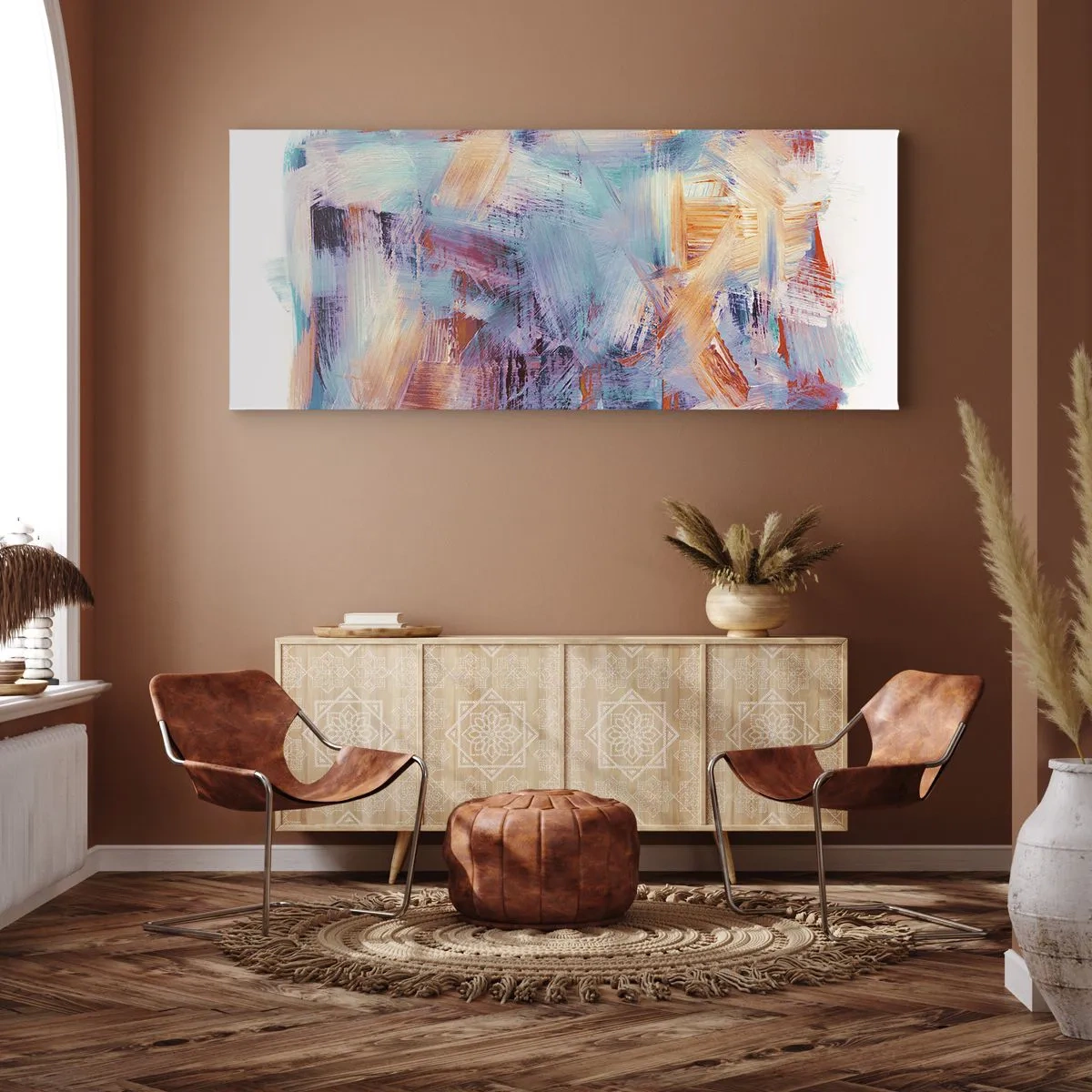 Bild auf Leinwand - Leinwandbild - Bunte Pinselstriche in einer abstrakten Komposition - 160x50cm - Buntes Durcheinander - Moderne Wanddekoration für Wohnzimmer und Schlafzimmer ARTTOR