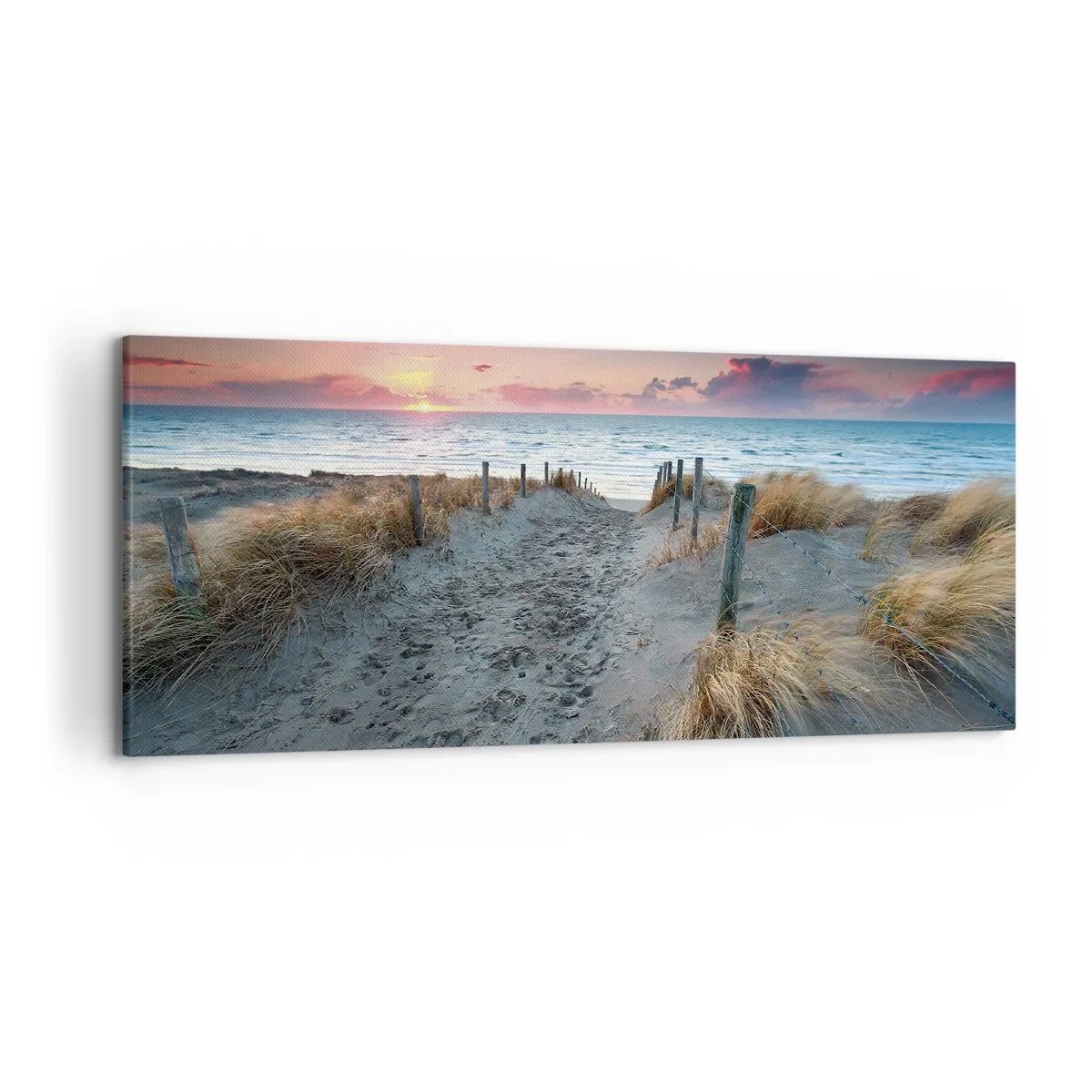 Bild auf Leinwand - Leinwandbild - Weg zum Strand bei Sonnenuntergang - 120x50cm - Du hast einen Regenbogen aus strahlendem Licht verschüttet ... - Moderne Wanddekoration für Wohnzimmer und Schlafzimmer ARTTOR