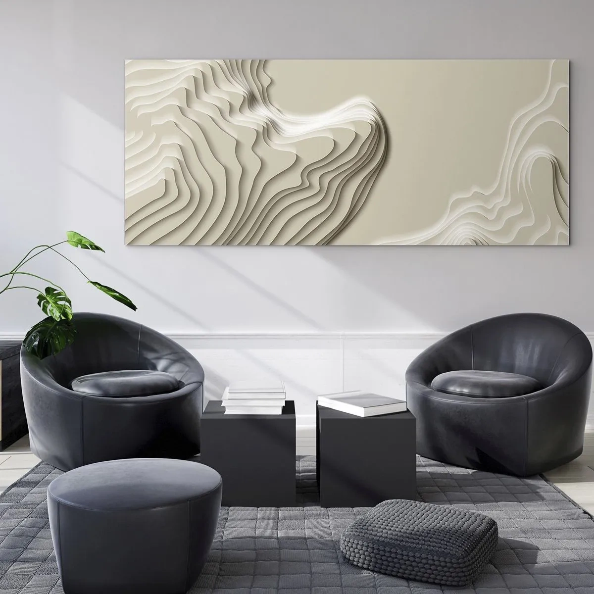 Glasbild - Bild auf glas - Ein abstraktes Muster in Beigetönen mit linearer Wirkung. - 160x50cm - Topographie der Kunst - Moderne Wanddekoration für Wohnzimmer und Schlafzimmer ARTTOR