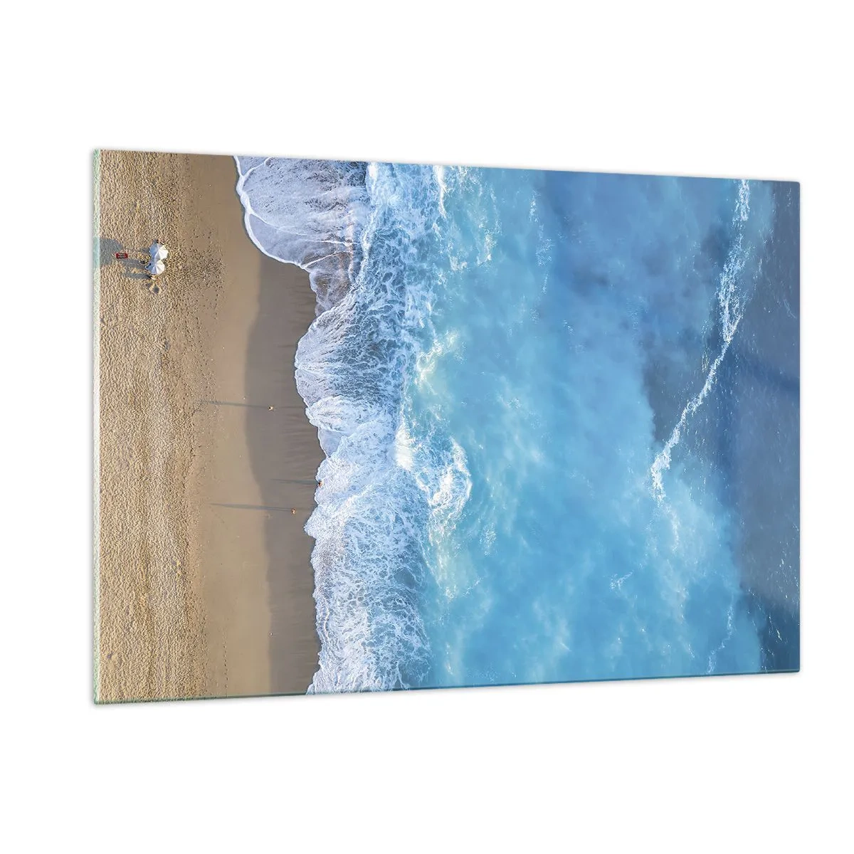 Glasbild - Bild auf glas - Luftaufnahme des Strandes und der brechenden Wellen - 120x80cm - Die Kraft des Blaus - Moderne Wanddekoration für Wohnzimmer und Schlafzimmer ARTTOR