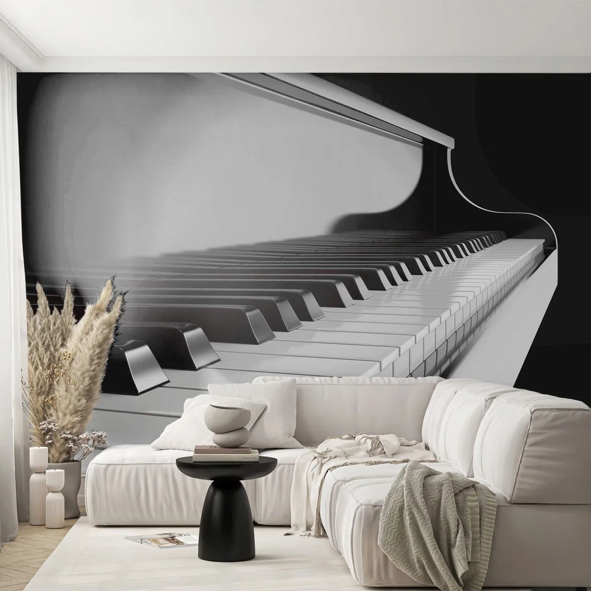 Fototapete Premium Sand - Eine elegante Nahaufnahme einer Klaviertastatur - 100x70cm - Harmonie von Formen und Farben - Moderne Wanddekoration für Wohnzimmer und Schlafzimmer ARTTOR