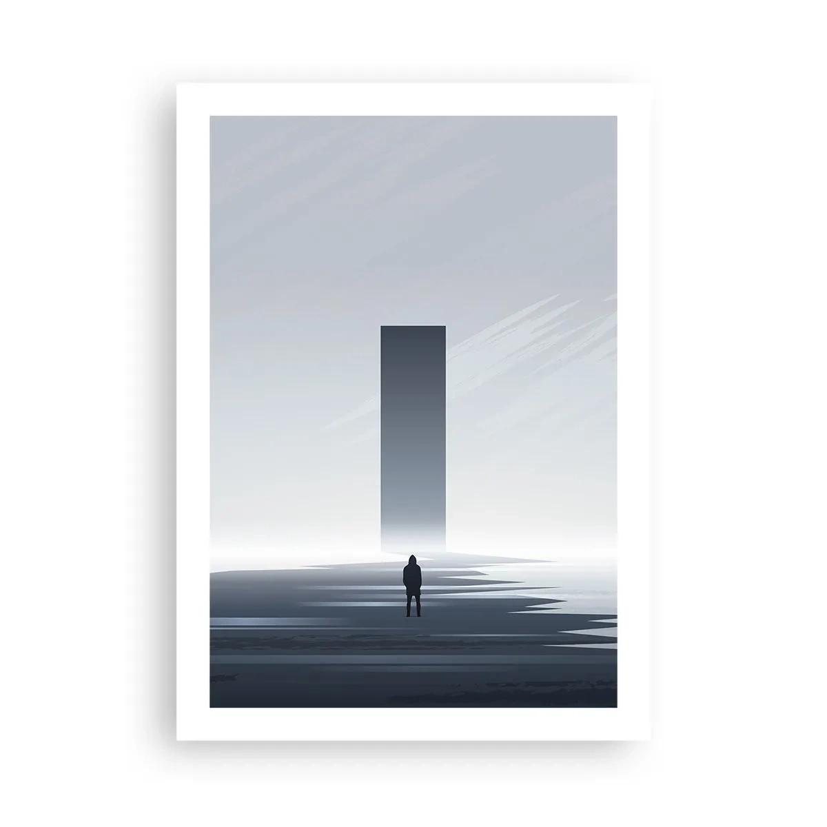 Poster - Eine minimalistische Szene mit einem mysteriösen Monolithen in kalten Tönen. - 50x70cm - Chance oder Bedrohung? - Moderne Wanddekoration für Wohnzimmer und Schlafzimmer ARTTOR