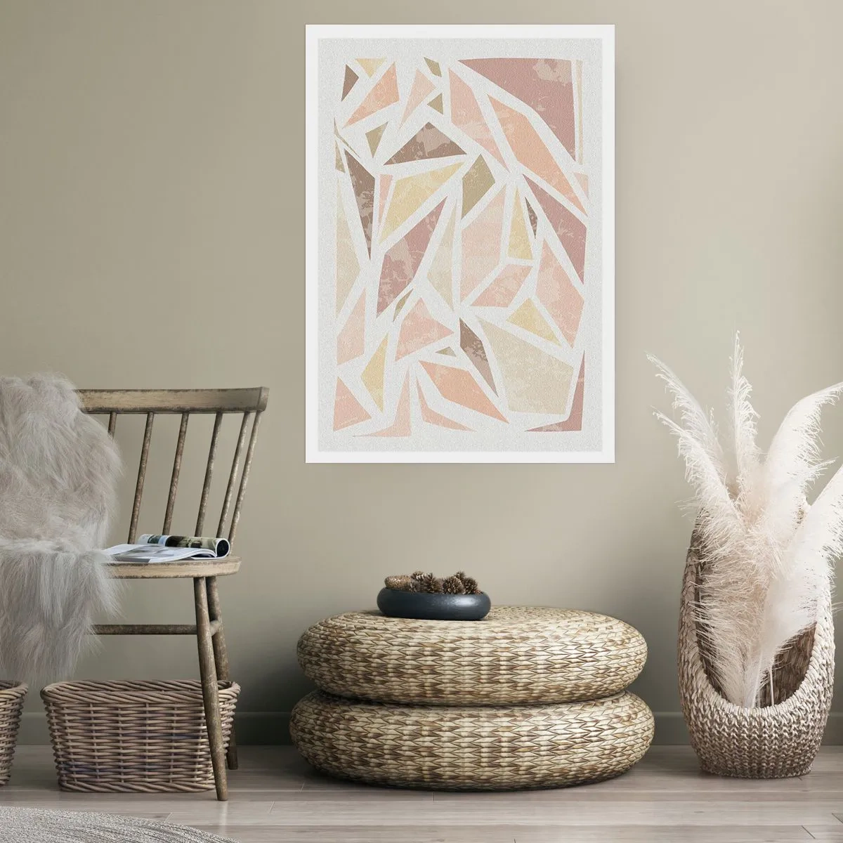 Poster - Geometrische Abstraktion in Pastelltönen - 50x70cm - Buntglas-Komposition - Moderne Wanddekoration für Wohnzimmer und Schlafzimmer ARTTOR