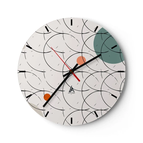 Wanduhr - Glasuhr - Pop-Art-Komposition mit schwarzen Linien und farbigen Kreisen - 30x30cm - Im Pop-Art-Geist - Moderne Wanddekoration für Wohnzimmer, Küche und Schlafzimmer ARTTOR