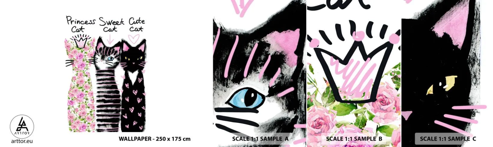 Fototapetenmuster Standard Eco - Es waren drei Katzen - Für Kinder, Katze, Tiere - 100x30 cm