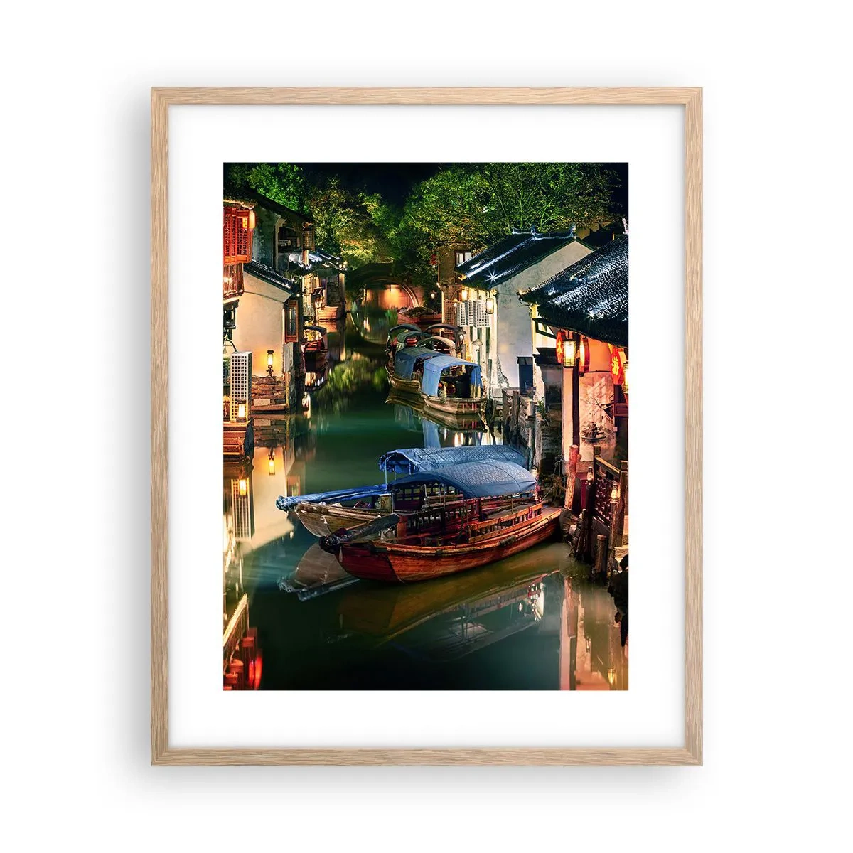 Poster in einem Rahmen aus heller Eiche - Ein Abend auf einer chinesischen Straße - 40x50 cm