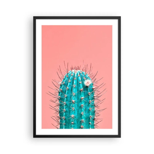 Poster in einem schwarzem Rahmen - Türkisfarbener Kaktus auf rosa Hintergrund - 50x70cm - Schau einfach hin - Moderne Wanddekoration für Wohnzimmer und Schlafzimmer ARTTOR
