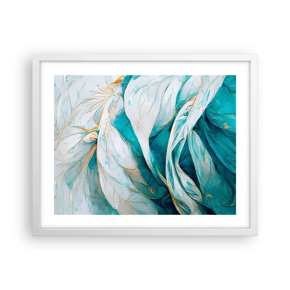 Poster in einem weißen Rahmen - Blaue Abstraktion mit goldenem Motiv - 50x40 cm