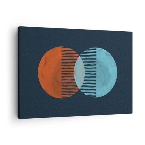 Bild auf Leinwand - Leinwandbild - Zwei orange und blaue Kreise auf dunklem Hintergrund - 70x50cm - Astronomische Fantasie - Moderne Wanddekoration für Wohnzimmer und Schlafzimmer ARTTOR