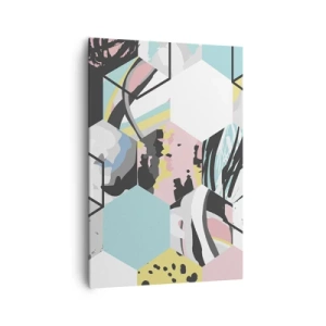 Bild auf Leinwand - Leinwandbild - Geometrisches Sechseckmuster mit farbenfrohen abstrakten Details - 70x100cm - Sechsecke und Würfel in sechs Farben - Moderne Wanddekoration für Wohnzimmer und Schlafzimmer ARTTOR