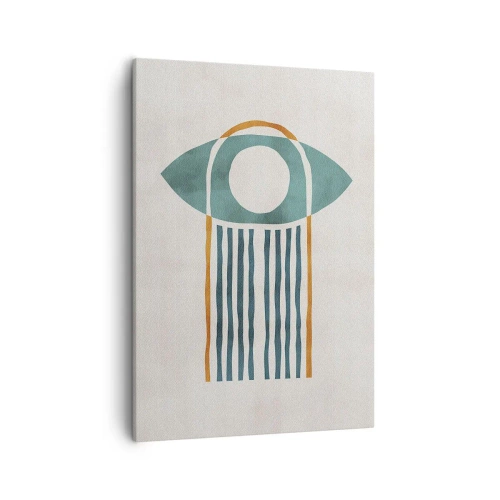 Bild auf Leinwand - Leinwandbild - Geometrisches Muster in Grün- und Orangetönen - 50x70cm - Zeichen und Rituale - Moderne Wanddekoration für Wohnzimmer und Schlafzimmer ARTTOR