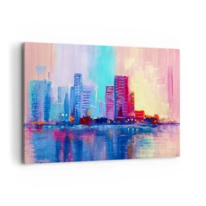 Bild auf Leinwand - Leinwandbild - Ein farbenfrohes Panorama der Stadt im Aquarellstil - 120x80cm - In Farben getaucht - Moderne Wanddekoration für Wohnzimmer und Schlafzimmer ARTTOR