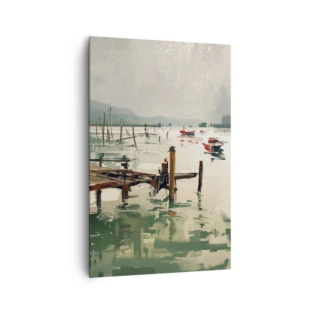 Bild auf Leinwand - Leinwandbild - Ein malerischer Hafen mit Booten auf ruhigem Wasser - 80x120cm - Durchnässt in einem geschmolzenen Mond - Moderne Wanddekoration für Wohnzimmer und Schlafzimmer ARTTOR