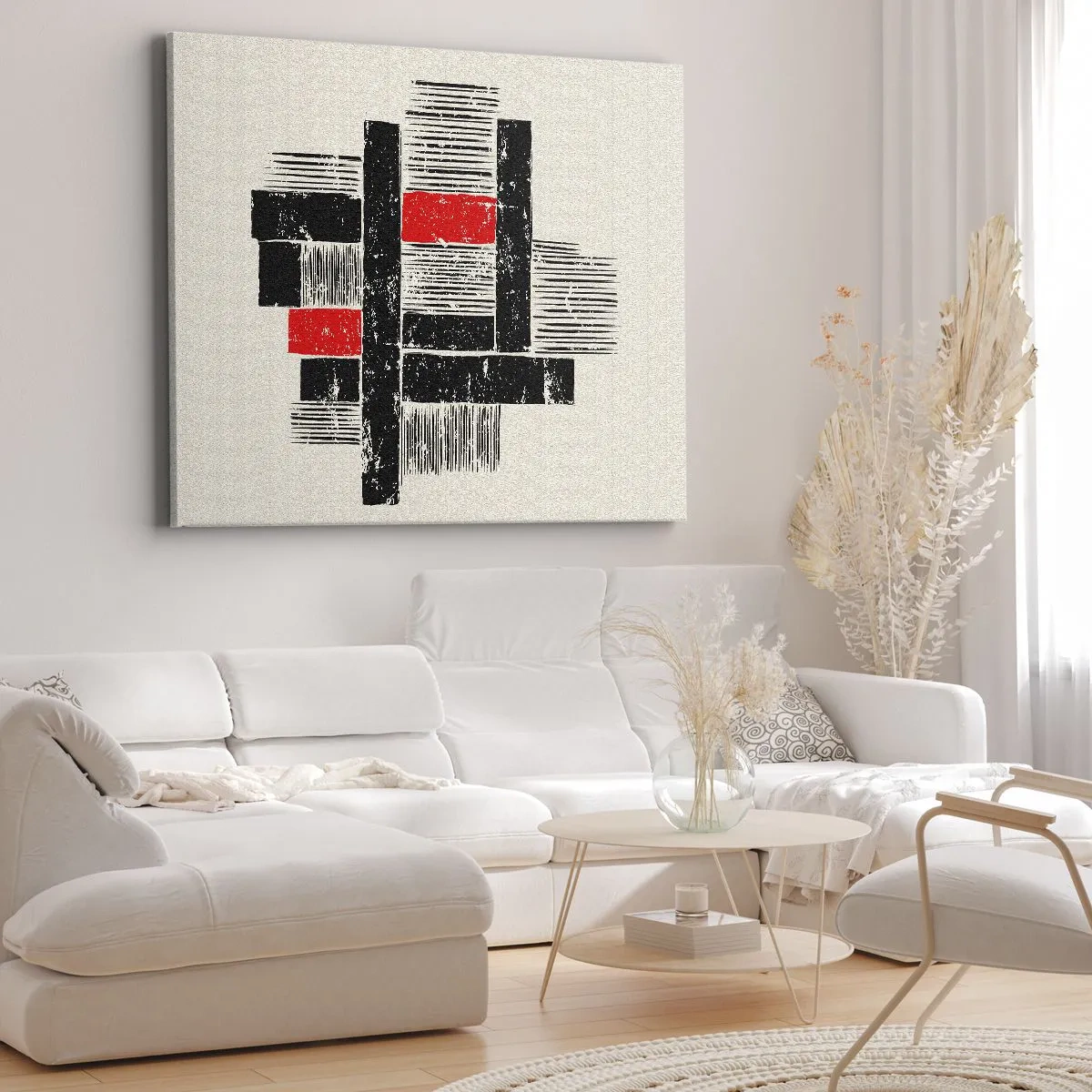 Bild auf Leinwand - Leinwandbild - Abstrakte geometrische Komposition in Schwarz und Rot - 70x50cm - Rot und Schwarz - Moderne Wanddekoration für Wohnzimmer und Schlafzimmer ARTTOR