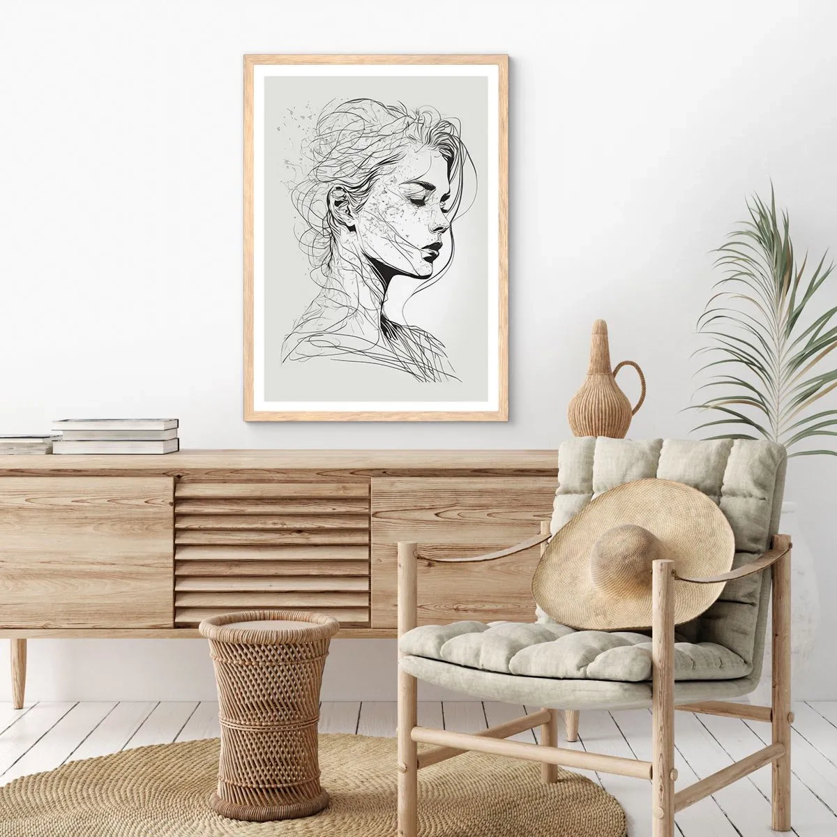 Poster in einem Rahmen aus heller Eiche - Porträt im Gedanken - 70x100 cm