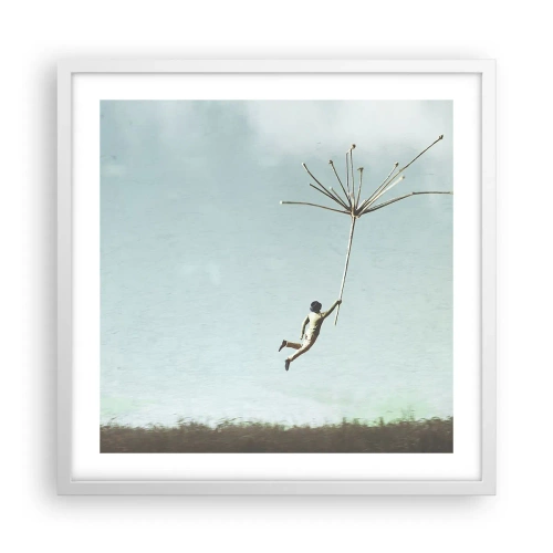 Poster in einem weißen Rahmen - Drachen, Löwenzahn, Wind - 50x50 cm