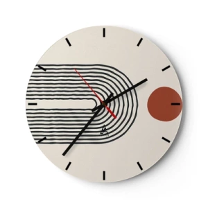 Wanduhr - Glasuhr - Geometrische Abstraktion mit Streifen und Farbblöcken auf hellem Hintergrund - 30x30cm - Magnetismus von Formen und Farben - Moderne Wanddekoration für Wohnzimmer, Küche und Schlafzimmer ARTTOR