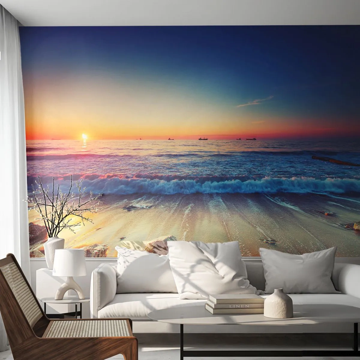 Fototapete Standard Eco - Sonnenuntergang über dem Meer mit Wellen am Ufer - 100x70cm - Was ist mit dem Horizont? - Moderne Wanddekoration für Wohnzimmer und Schlafzimmer ARTTOR