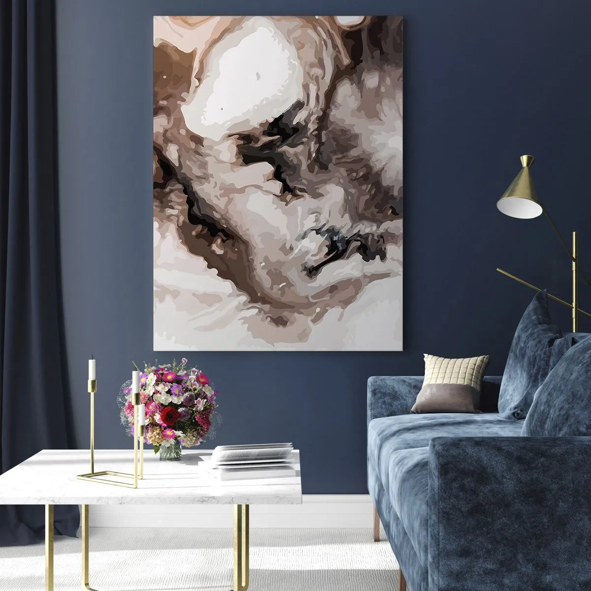 Glasbild - Bild auf glas - Abstraktes Muster in Braun-, Beige- und Weißtönen - 50x70cm - Die Geburt einer Galaxie - Moderne Wanddekoration für Wohnzimmer und Schlafzimmer ARTTOR