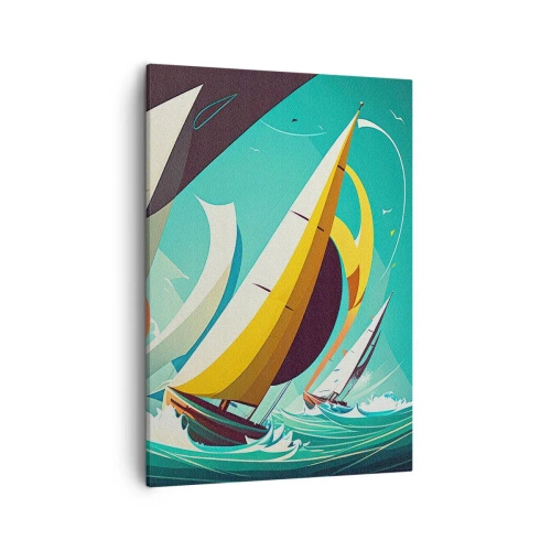 Bild auf Leinwand - Leinwandbild - Eine dynamische Illustration von Segelbooten in stürmischer See. - 50x70cm - Viel Glück mit den Elementen - Moderne Wanddekoration für Wohnzimmer und Schlafzimmer ARTTOR