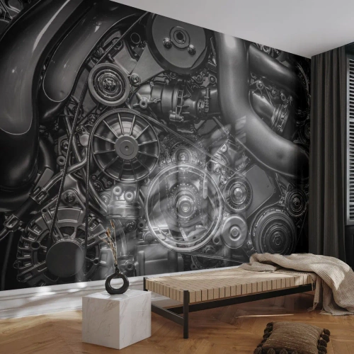 Fototapete Premium Canvas - Die Poesie der Mechanik - Motor, Mechaniker, Metall - 400x280 cm