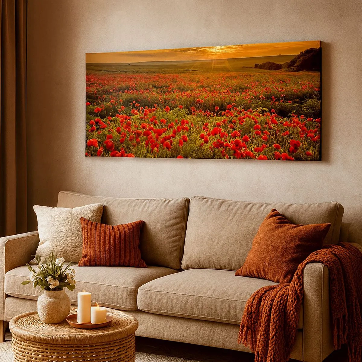 Bild auf Leinwand - Leinwandbild - Unter den Wellen raschelnder Wiesen, unter den Blumen der Flut - 100x40 cm