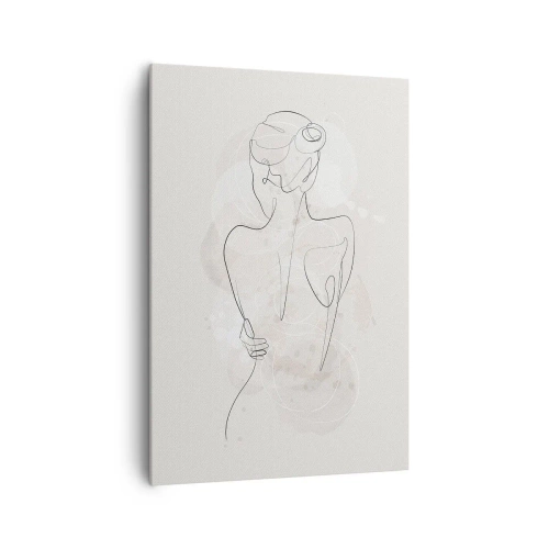 Bild auf Leinwand - Leinwandbild - Eine minimalistische Skizze einer weiblichen Silhouette vor hellem Hintergrund. - 70x100cm - Wie ein sensibles Instrument - Moderne Wanddekoration für Wohnzimmer und Schlafzimmer ARTTOR
