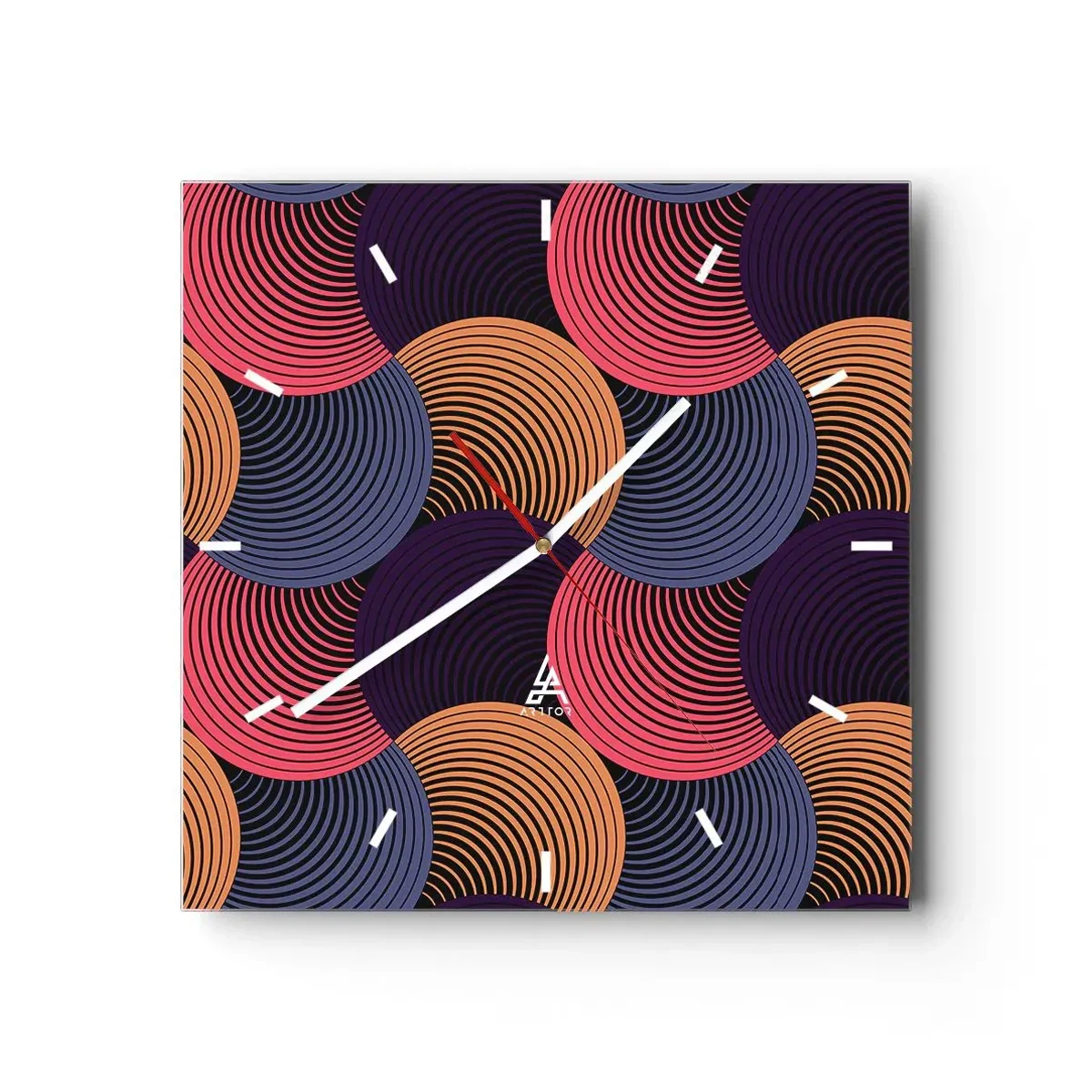 Wanduhr - Glasuhr - Geometrische Kreise in Rosa-, Lila- und Goldtönen - 30x30cm - Im kreisenden Rhythmus - Moderne Wanddekoration für Wohnzimmer und Schlafzimmer ARTTOR