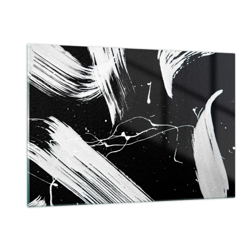 Glasbild - Bild auf glas - Weiße Pinselstriche auf schwarzem Hintergrund - 120x80cm - Dunkelheit durchbrechen - Moderne Wanddekoration für Wohnzimmer und Schlafzimmer ARTTOR