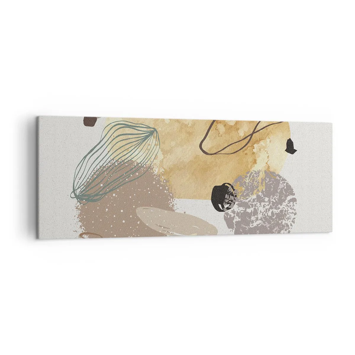 Bild auf Leinwand - Leinwandbild - Eine Komposition aus abstrakten Formen in Beige und Gelb. - 140x50cm - Angewandte Plumkologie - Moderne Wanddekoration für Wohnzimmer und Schlafzimmer ARTTOR