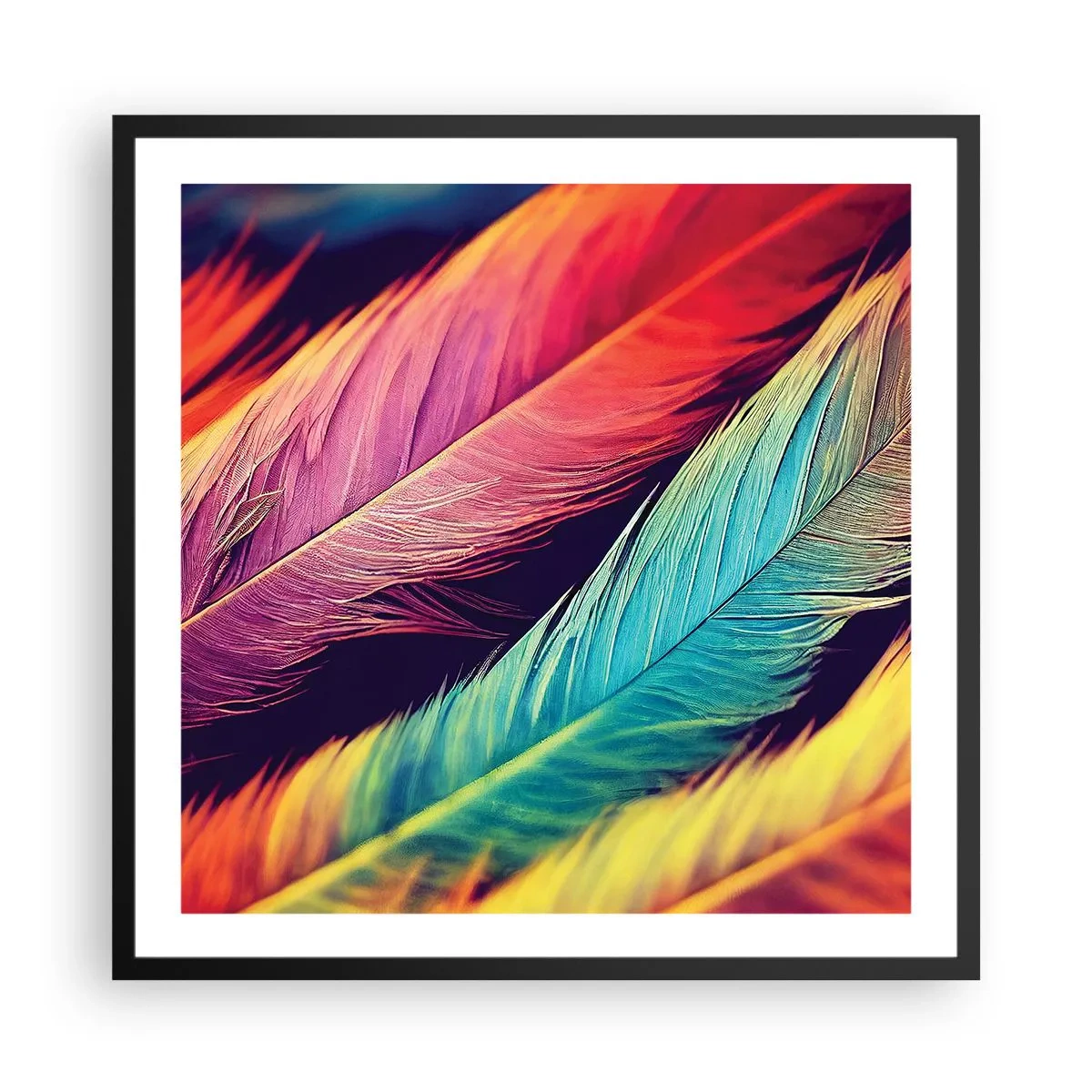 Poster in einem schwarzem Rahmen - Gefiederter Regenbogen - 60x60 cm