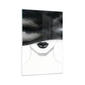 Glasbild - Bild auf glas - Ein subtiles Porträt einer Frau, deren Gesicht in einem monochromen Stil bedeckt ist. - 70x100cm - Ein sinnliches Geheimnis - Moderne Wanddekoration für Wohnzimmer und Schlafzimmer ARTTOR