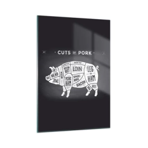 Glasbild - Bild auf glas - Diagramm von Schweinefleischstücken auf einer schwarzen Tafel - 50x70cm - Metzger Grundierung - Moderne Wanddekoration für Wohnzimmer und Schlafzimmer ARTTOR