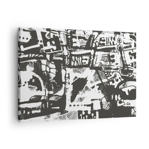 Bild auf Leinwand - Leinwandbild - Abstraktes monochromes Retro-Muster - 70x50cm - Ordnung oder Chaos? - Moderne Wanddekoration für Wohnzimmer und Schlafzimmer ARTTOR