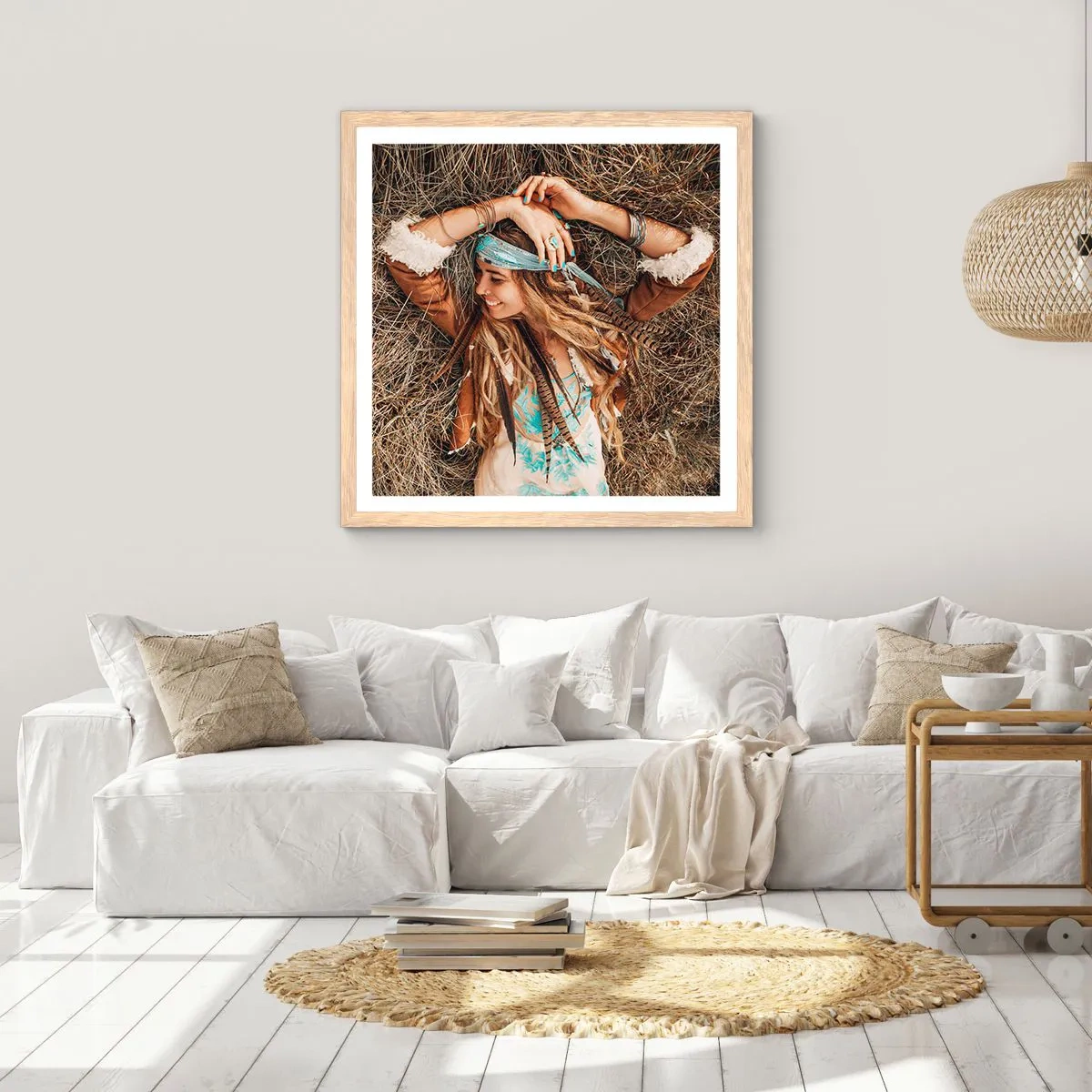 Poster in einem Rahmen aus heller Eiche - Auf dem Weg in den Sommer der Liebe - 60x60 cm