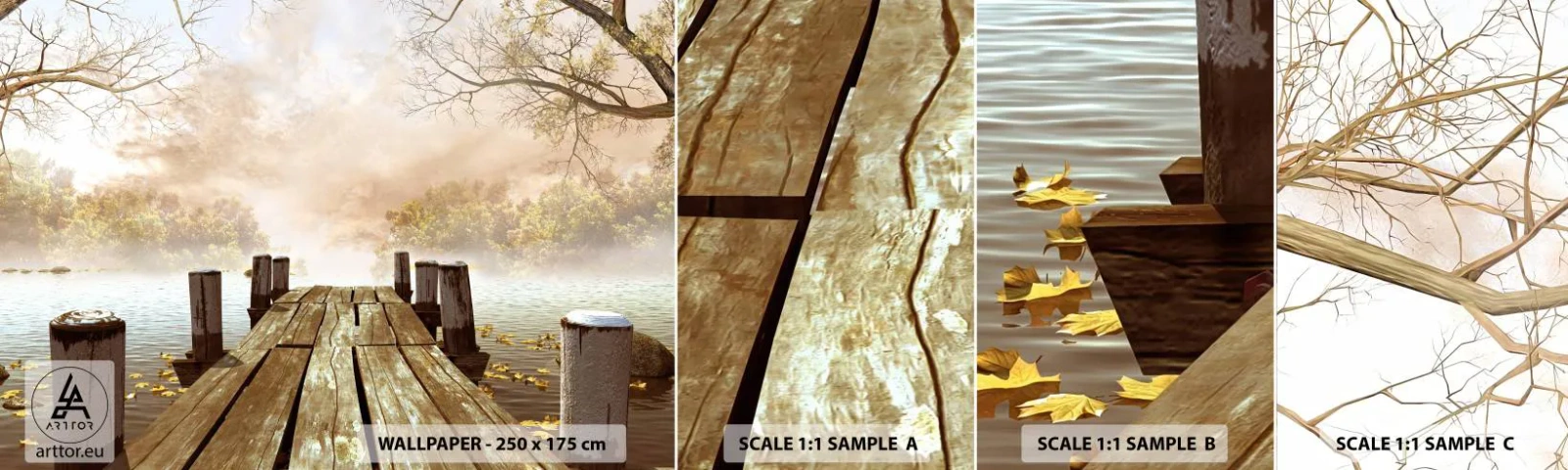 Fototapetenmuster Standard Eco - Die milde Traurigkeit des Herbstes - Landschaft, See, Holzbrücke - 100x30 cm