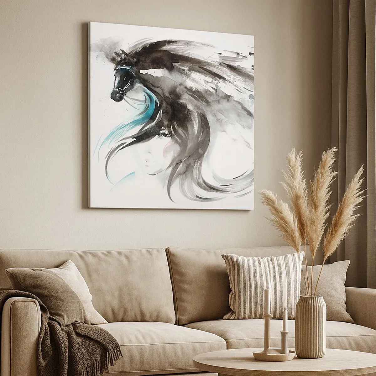 Bild auf Leinwand - Leinwandbild - Schwarzer Prinz Galopp - 30x30 cm