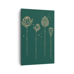 Bild auf Leinwand - Leinwandbild - Goldene Zeichnungen von Kräutern auf dunkelgrünem Hintergrund - 80x120cm - Familie ZIÓŁkowski - Moderne Wanddekoration für Wohnzimmer und Schlafzimmer ARTTOR