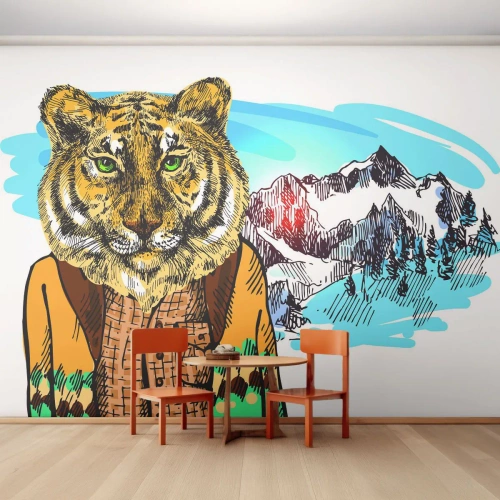 Fototapete Standard Eco - Nicht so wild, wie sie ihn zeichnen - Abstraktion, Tiger, Berge - 150x105 cm