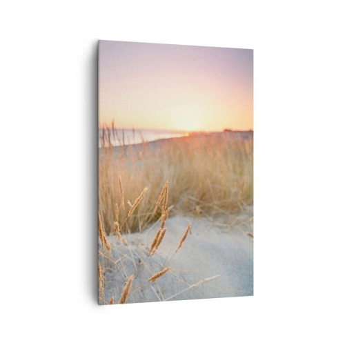 Bild auf Leinwand - Leinwandbild - Sonnenuntergangsstrand mit hohem Gras - 80x120cm - Das baltische Wiegenlied - Moderne Wanddekoration für Wohnzimmer und Schlafzimmer ARTTOR