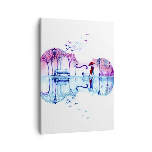 Bild auf Leinwand - Leinwandbild - Stadtsilhouette in Form einer Violine in Aquarellfarben - 50x70cm - Ich bringe dir ein paar Regenbögen - Moderne Wanddekoration für Wohnzimmer und Schlafzimmer ARTTOR