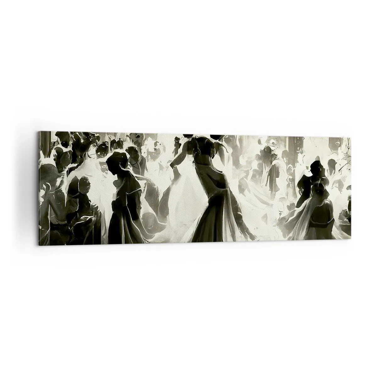 Bild auf Leinwand - Leinwandbild - Ball im Retro-Stil in Schwarz und Weiß - 160x50cm - Die große Maskerade - Moderne Wanddekoration für Wohnzimmer und Schlafzimmer ARTTOR
