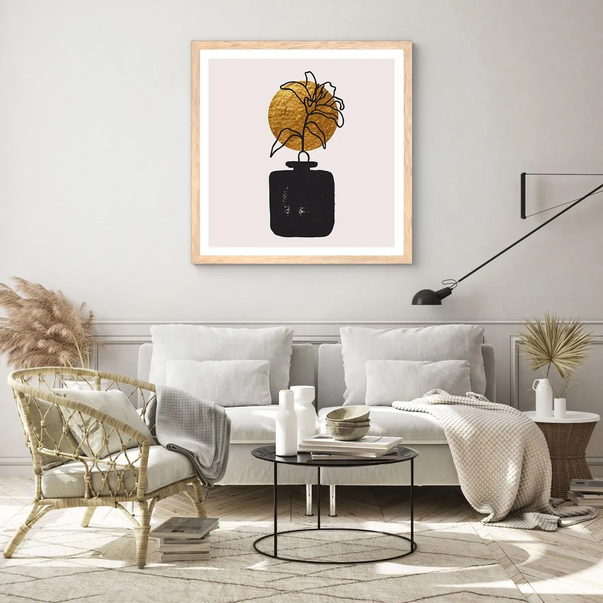 Poster in einem Rahmen aus heller Eiche - Schönheit ist Gold wert - 30x30 cm