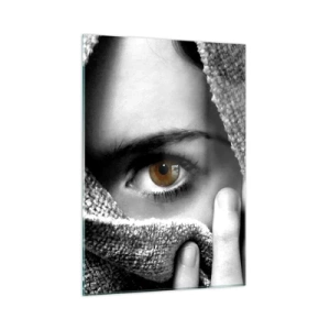 Glasbild - Bild auf glas - Ein Auge versteckt sich hinter einer monochromen Stoffstruktur - 50x70cm - Erfahre das Geheimnis - Moderne Wanddekoration für Wohnzimmer und Schlafzimmer ARTTOR