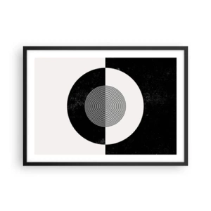 Poster in einem schwarzem Rahmen - Grafisches Muster in kontrastierendem Schwarz und Weiß - 70x50cm - Harmonie in Schwarz und Weiß - Moderne Wanddekoration für Wohnzimmer und Schlafzimmer ARTTOR