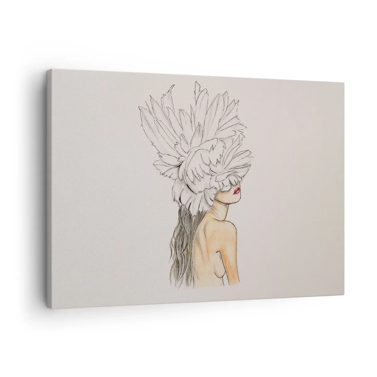 Bild auf Leinwand - Leinwandbild - Portrait einer Frau mit Federschmuck im künstlerischen Stil - 70x50cm - Gekrönte Schönheit - Moderne Wanddekoration für Wohnzimmer und Schlafzimmer ARTTOR