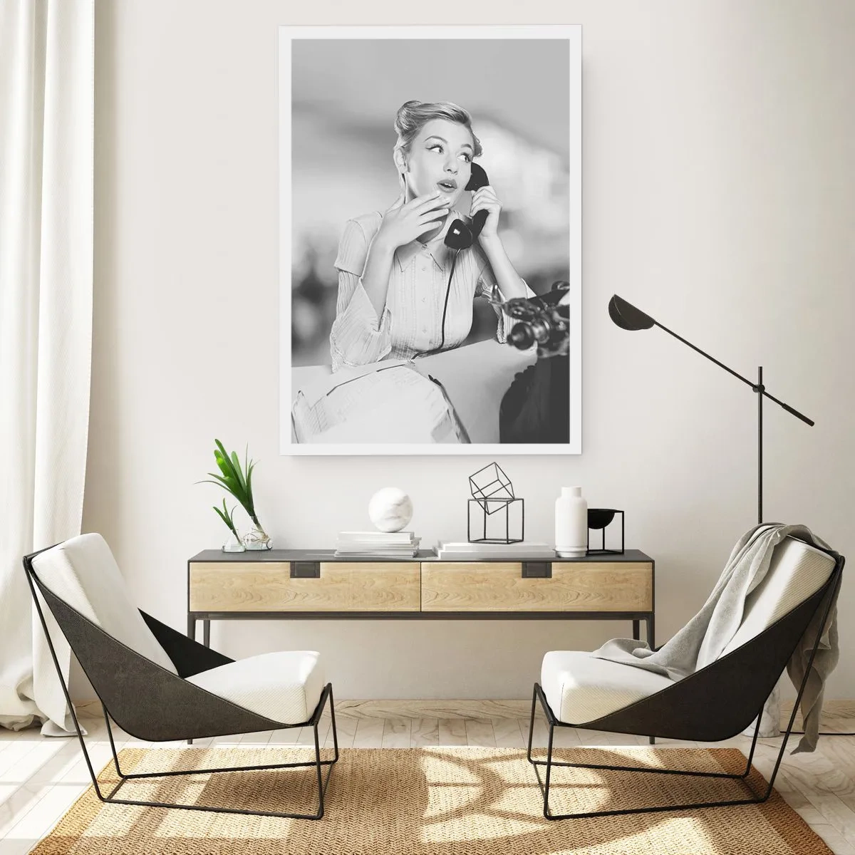 Poster - 1950er Jahre Frau am Telefon in einem Büro - 50x70cm - Hallo, wir sind in den 1950er Jahren. - Moderne Wanddekoration für Wohnzimmer und Schlafzimmer ARTTOR